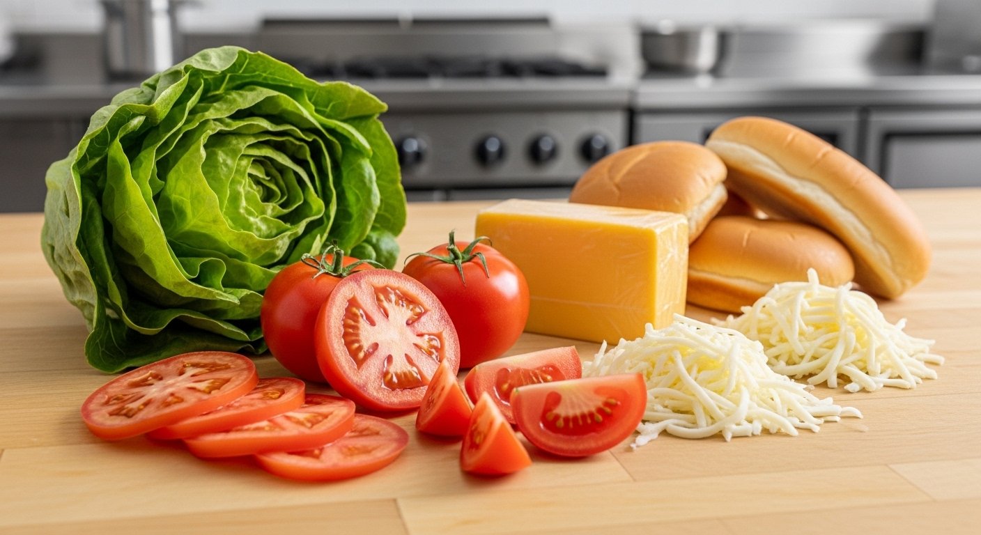 Fresh ingredients used for fast food preparation